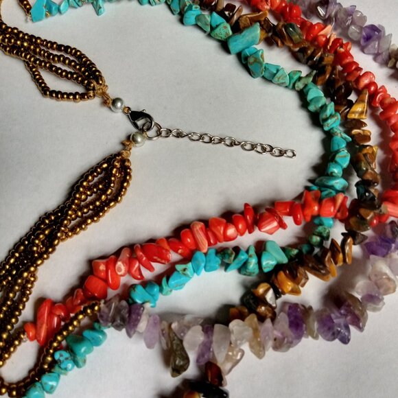 Handmade Four Strand Genuine Semi-Precious Stone Necklace 90g - Picture 9 of 13